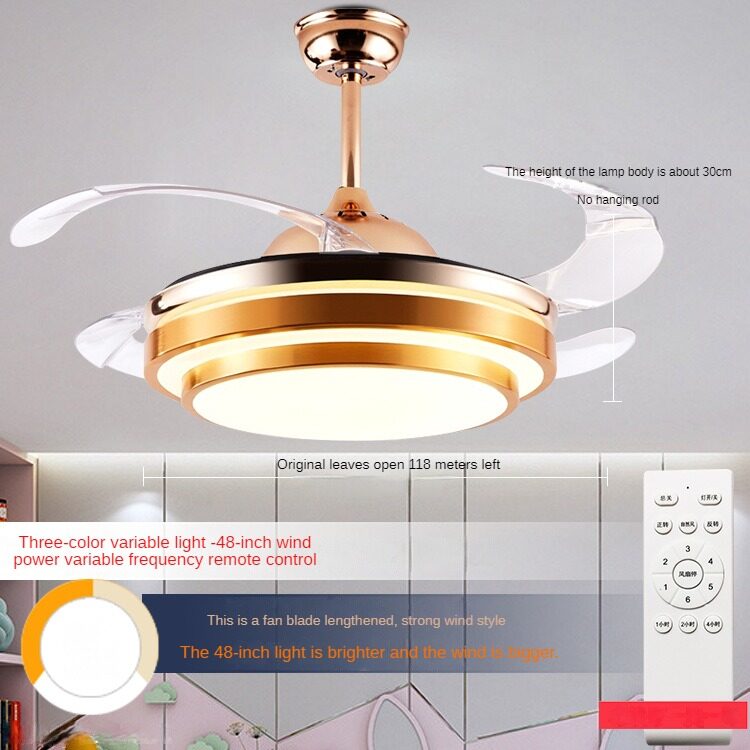 HEIKESZ Modern Nordic Ceiling Fan With LED Light 42 48 Inch Invisible Fan Remote Control For Livingroom Bedroom Restaurant Decor