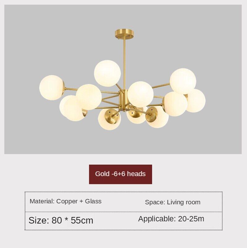 HEIKESZ All Copper Magic Beans Chandelier Modern Minimalist LED Ceiling Light for Living Room Bedroom Restaurant Nordic Hanging Lamp
