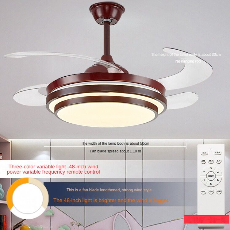HEIKESZ Modern Nordic Ceiling Fan With LED Light 42 48 Inch Invisible Fan Remote Control For Livingroom Bedroom Restaurant Decor
