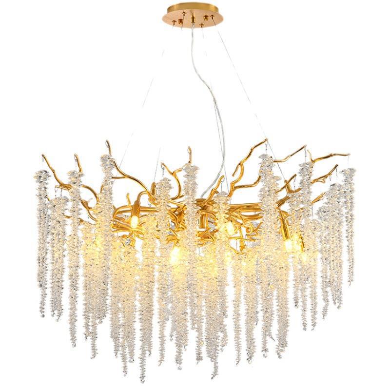 HEIKESZ Modern Crystal Chandelier Luxury Water Drop Branch Design for Living Room Dining Room Bedroom Villa Lighting