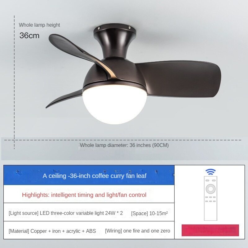 HIKESZ Small Size Ceiling Fan with Integrated LED Light Remote Control Ultra Quiet Frequency Conversion for Restaurant Bedroom