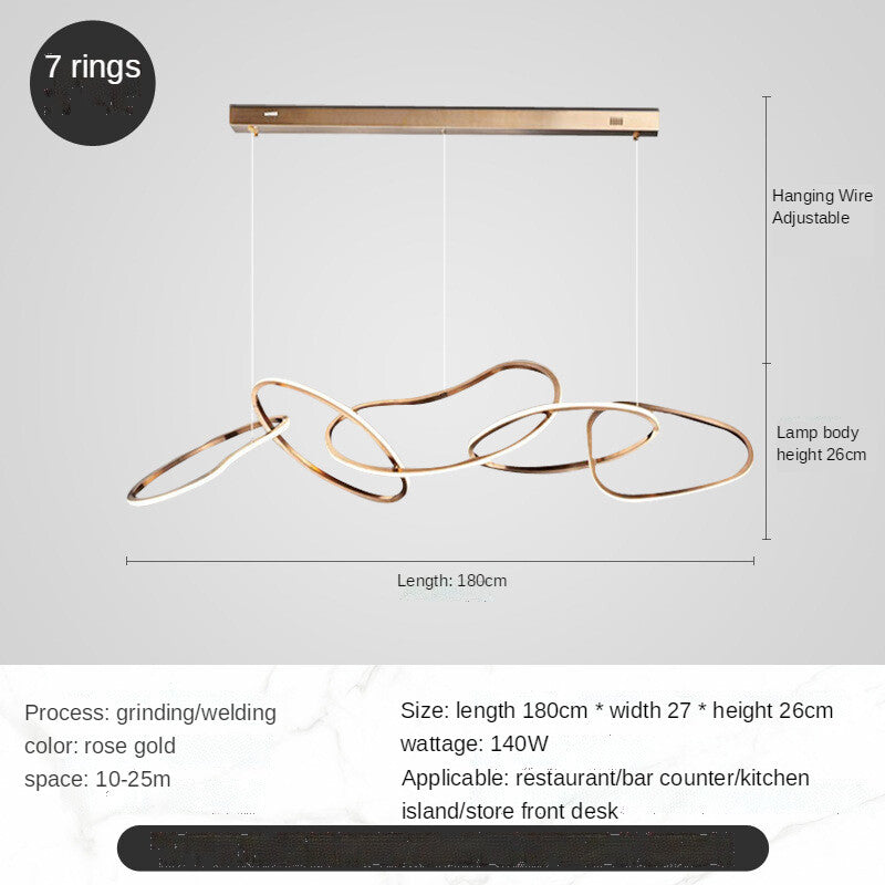 HEIKESZ Post-Modern Stainless Steel Chandelier Nordic Style Creative Ring Bar Lamp Warm Light for Living Room Bedroom Restaurant Ceiling Lighting