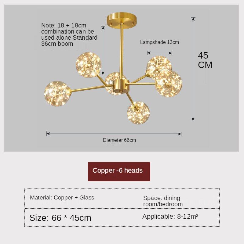 HEIKESZ Nordic Copper Chandelier Modern Minimalist Magic Bean Bubble Lamp for Living Room Dining Room Bedroom Ceiling Light