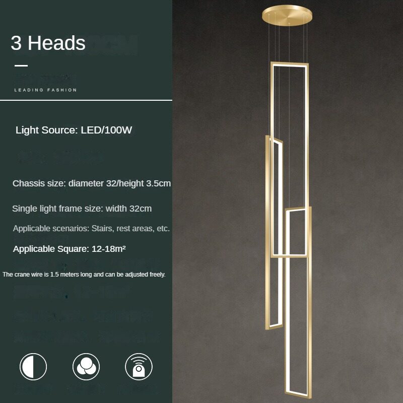HEIKESZ Stair Chandelier Modern Simple Rotating LED Light Nordic Minimalist Design for Duplex Villa Restaurant Bar Ceiling Pendant