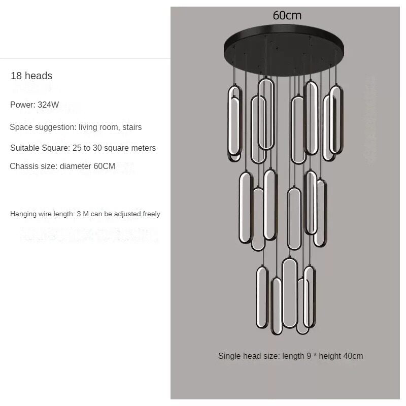 HEIKESZ Modern Minimalist Stair Chandelier Black Square Hollow Lamp for Villa Duplex Living Room Nordic Ceiling Light LED Pendant