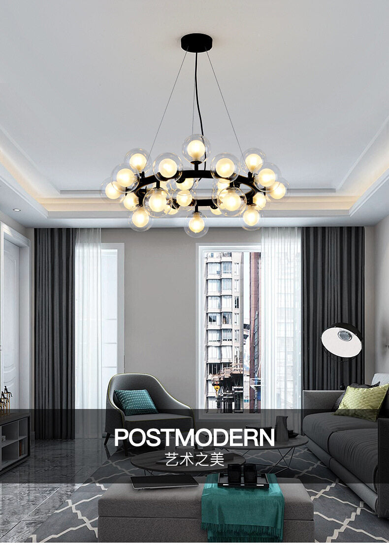 HEIKESZ Nordic Glass Chandelier Modern LED Ceiling Light Black Ball Lamp for Living Room Bedroom Restaurant Lighting