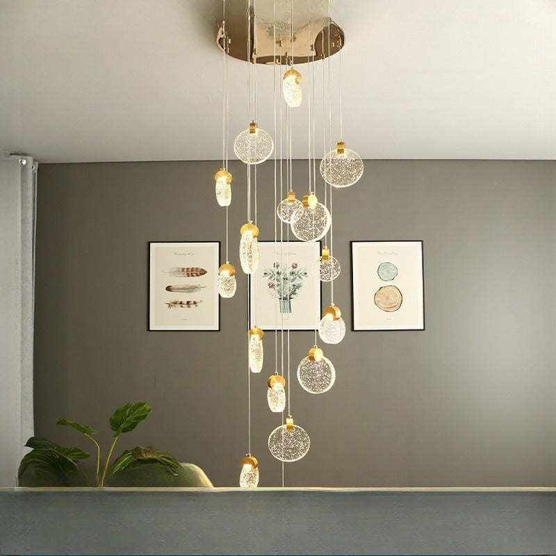 HEIKESZ Modern Minimalist Crystal Long Chandelier for Staircase Loft Villa Nordic LED Ceiling Light Dining Living Room Bedroom Pendant