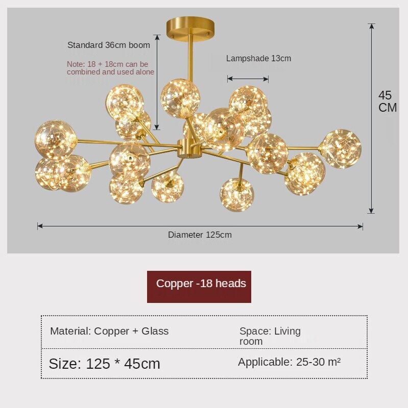 HEIKESZ Nordic Copper Chandelier Modern Minimalist Magic Bean Bubble Lamp for Living Room Dining Room Bedroom Ceiling Light