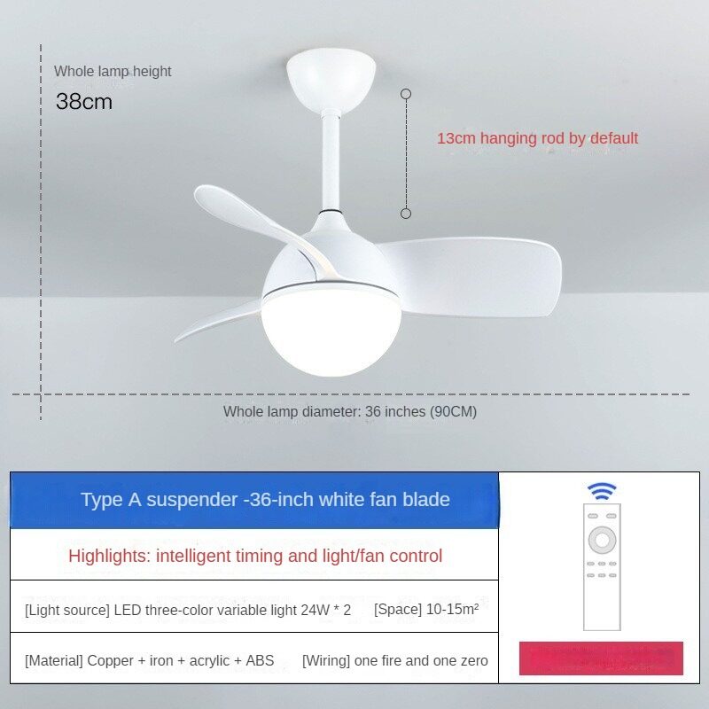 HIKESZ Small Size Ceiling Fan with Integrated LED Light Remote Control Ultra Quiet Frequency Conversion for Restaurant Bedroom