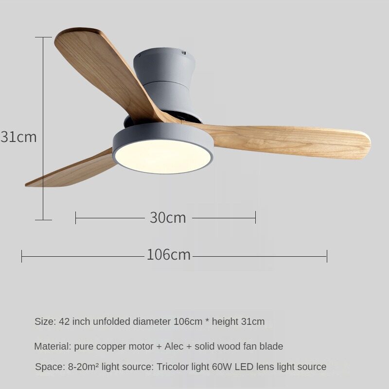 HEIKESZ Nordic Solid Wood Fan Lamp Large Wind Ceiling Fan for Dining Room Living Room Simple Mute Design