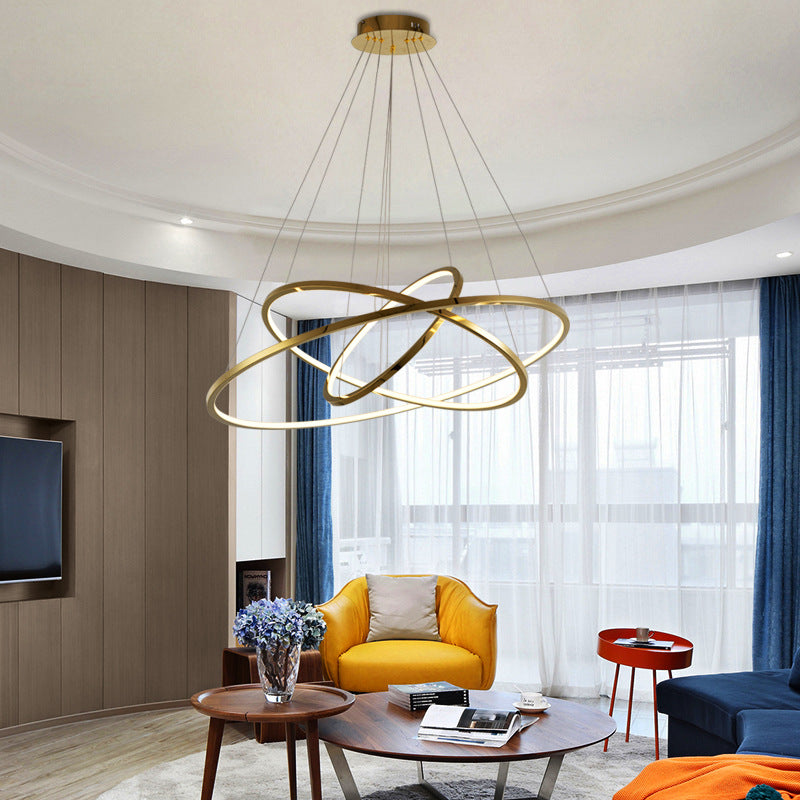 HEIKESZ Modern Ring Chandelier LED Light Minimalist Creative Stainless Steel Line LED Lamp for Living Room Bedroom Kitchen Dining Ceiling