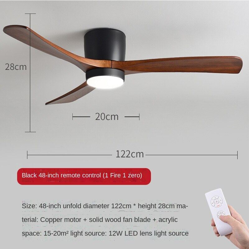 HEIKESZ Ceiling Fan Light Nordic Solid Wood Modern Minimalist Chandelier with Electric Fan for Living Room Bedroom Dining Room