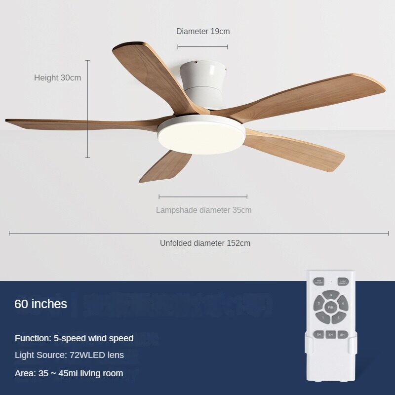 HEIKESZ Nordic Solid Wood Ceiling Fan Light with Frequency Conversion for Living Room Dining Room Home Decor