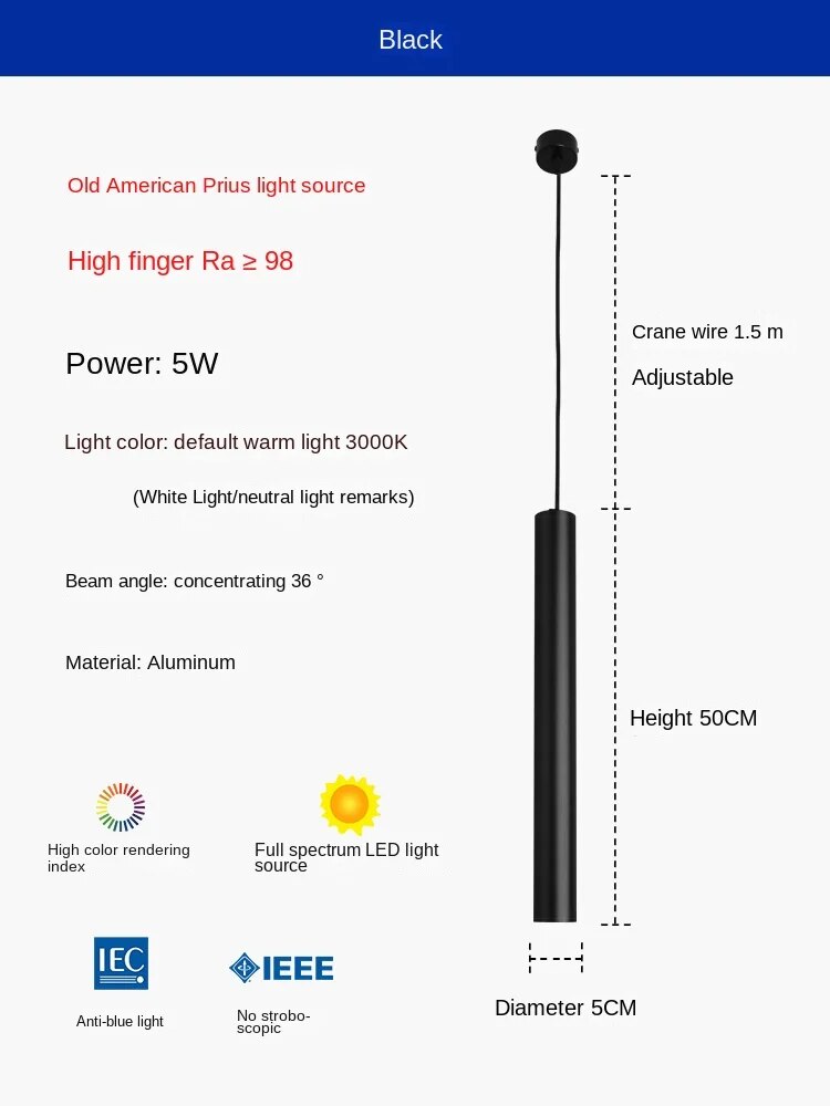 HEIKESZ Long Round Straight Column Suspension Wire Spotlight Minimalist Nordic Designer Chandelier for Dining Room Bar Bedroom