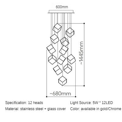 HEIKESZ Loft Staircase Long Chandelier Empty Creative Crystal Glass Cube Ice Modern Restaurant Bar Chandelier