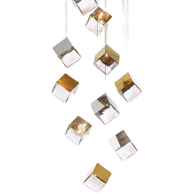 HEIKESZ Loft Staircase Long Chandelier Empty Creative Crystal Glass Cube Ice Modern Restaurant Bar Chandelier