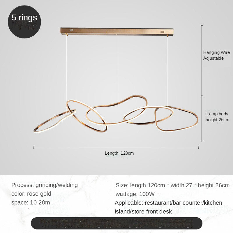 HEIKESZ Post-Modern Stainless Steel Chandelier Nordic Style Creative Ring Bar Lamp Warm Light for Living Room Bedroom Restaurant Ceiling Lighting