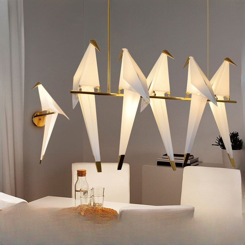 HEIKESZ Nordic Origami Bird Chandelier Modern Minimalist Artistic Hanging Lamp for Living Room Bedroom Ceiling Light