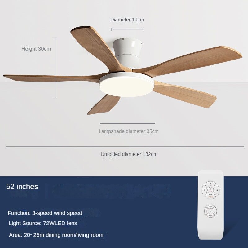 HEIKESZ Nordic Solid Wood Ceiling Fan Light with Frequency Conversion for Living Room Dining Room Home Decor