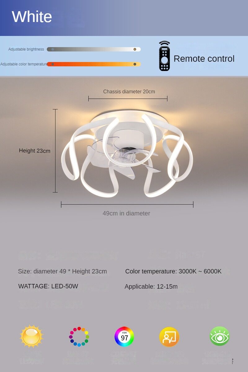 HIKESZ 360° Shaking Head Fan Lamp Nordic Ceiling Fan Light for Restaurant Kids Room Bedroom Household Modern Cooling Fan Light