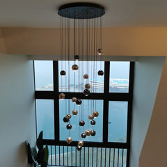 HEIKESZ Luxury Crystal Rotating Staircase Chandelier Modern Minimalist LED Ceiling Light for Living Room Dining Kitchen Bedroom