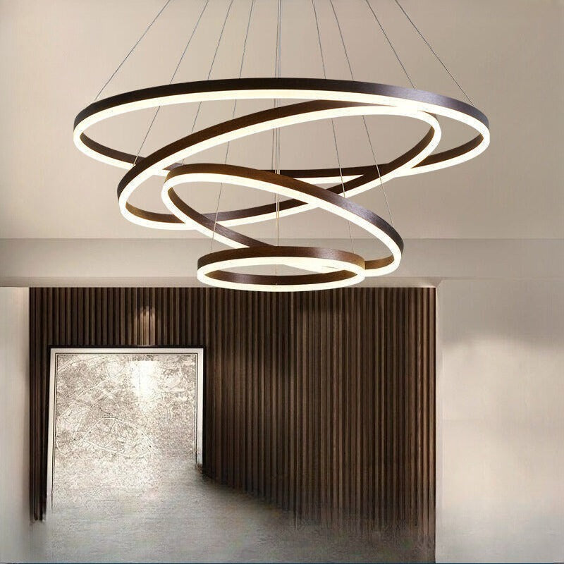 HEIKESZ Modern Ring Ceiling Lamp Creative Nordic LED Chandelier Warm Light for Living Room Bedroom Duplex Lighting