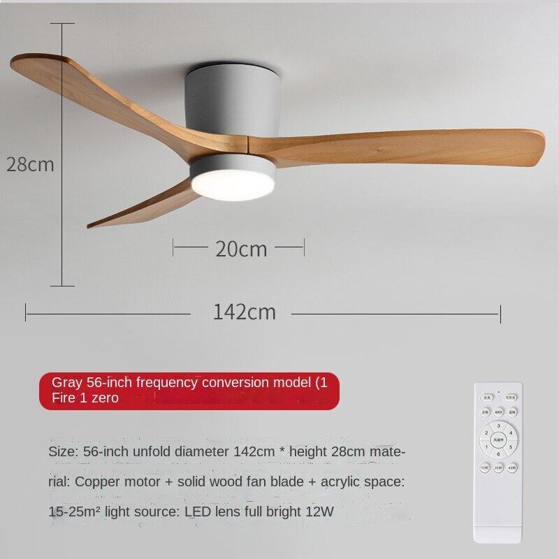 HEIKESZ Ceiling Fan Light Nordic Solid Wood Modern Minimalist Chandelier with Electric Fan for Living Room Bedroom Dining Room