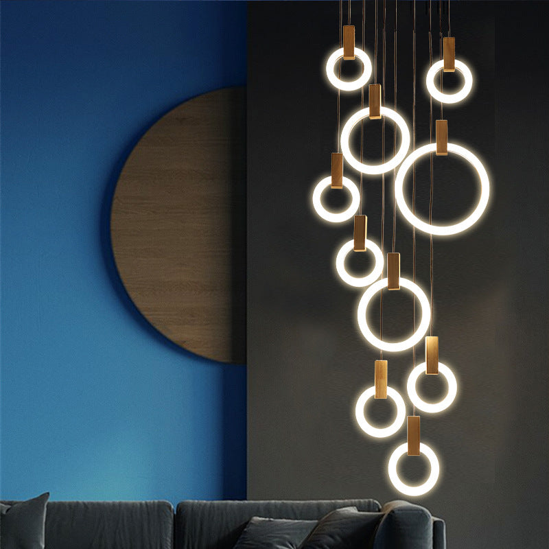 HEIKESZ Nordic Modern Minimalist Rotating Duplex Chandelier LED Ceiling Light for Living Dining Room Bedroom Villa Pendant