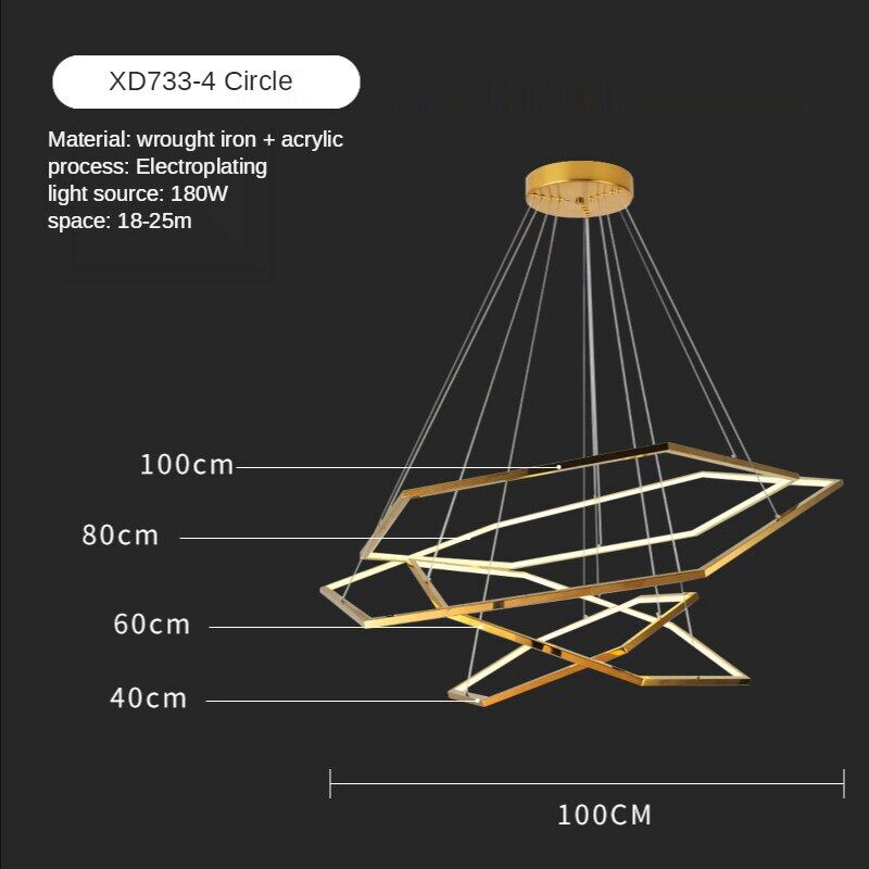 HEIKESZ Post-Modern Geometric Designer Golden Mirror Hexagonal Chandelier Luxury Stainless Steel Industrial Style Warm Light for Living Room Bedroom Ceiling Lighting
