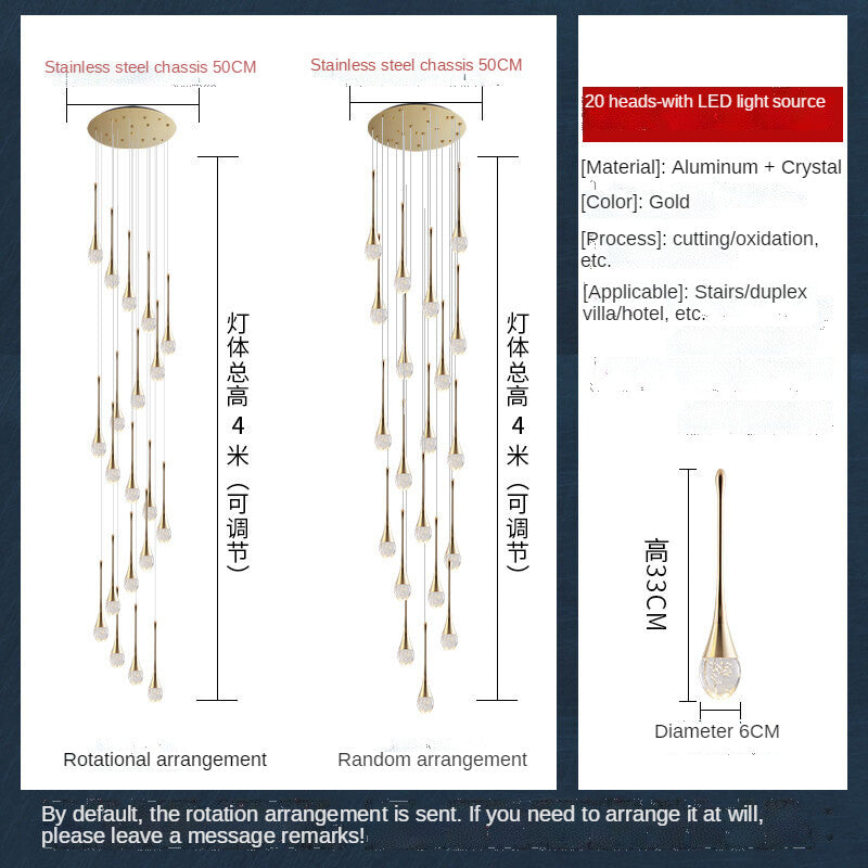 HEIKESZ Modern Minimalist Staircase Chandelier Creative Crystal Design for Duplex Villa Restaurant Living Room Bedroom Ceiling Lighting