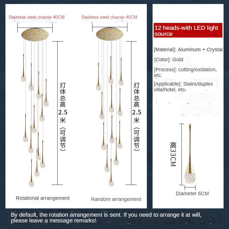 HEIKESZ Modern Minimalist Staircase Chandelier Creative Crystal Design for Duplex Villa Restaurant Living Room Bedroom Ceiling Lighting