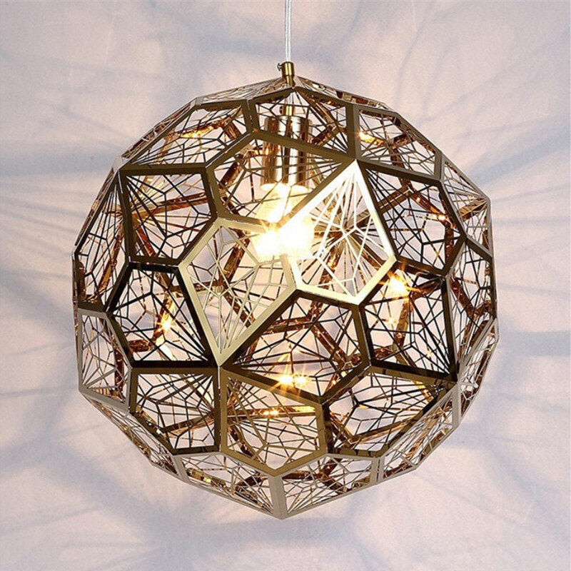 HEIKESZ Post-Modern Nordic Art Geometric Stainless Steel Round Diamond Ball Pendant Lamp Creative Chandelier for Living Room Bedroom Bar Restaurant Lighting