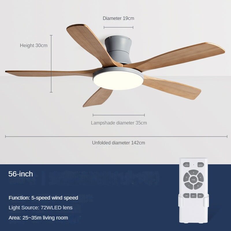 HEIKESZ Nordic Solid Wood Ceiling Fan Light with Frequency Conversion for Living Room Dining Room Home Decor