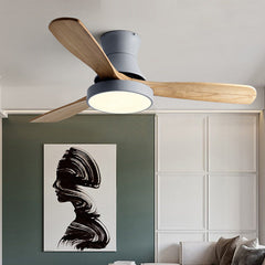 HEIKESZ Nordic Solid Wood Fan Lamp Large Wind Ceiling Fan for Dining Room Living Room Simple Mute Design