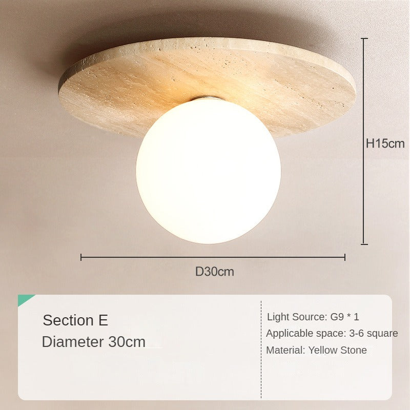 HEIKESZ Yellow Cave Stone Lamp Japanese Style Wooden Wabi Sabi Ceiling Light Retro Medieval Cream Wind Porch Balcony Corridor Aisle LED Light for Room