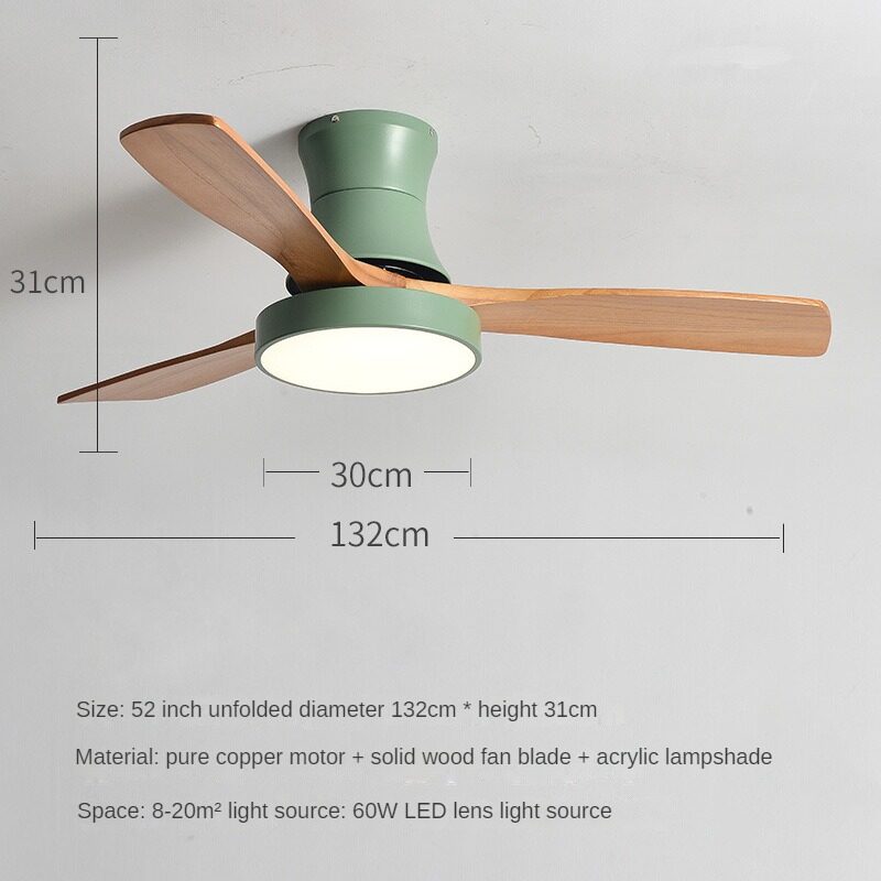 HEIKESZ Nordic Solid Wood Fan Lamp Large Wind Ceiling Fan for Dining Room Living Room Simple Mute Design