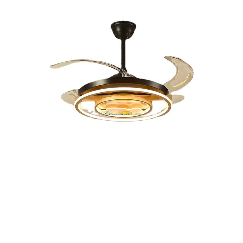 HEIKESZ New Chinese Style 42 48-inch Invisible Ceiling Fan with LED Light Simple Electric Fan Lamp for Home Master Bedroom Livingroom Restaurant