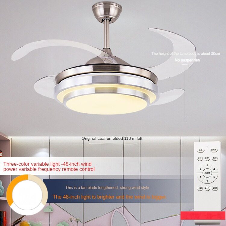 HEIKESZ Modern Nordic Ceiling Fan With LED Light 42 48 Inch Invisible Fan Remote Control For Livingroom Bedroom Restaurant Decor