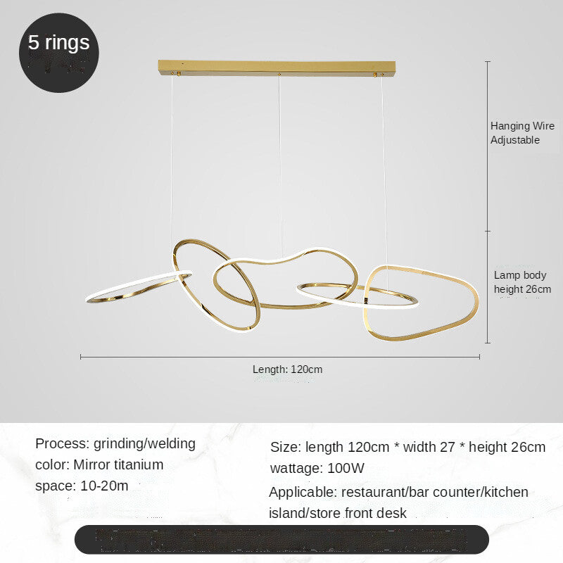 HEIKESZ Post-Modern Stainless Steel Chandelier Nordic Style Creative Ring Bar Lamp Warm Light for Living Room Bedroom Restaurant Ceiling Lighting