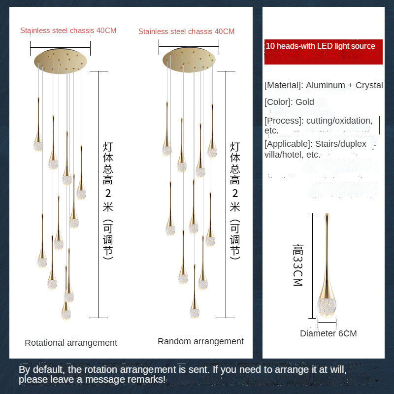 HEIKESZ Modern Minimalist Staircase Chandelier Creative Crystal Design for Duplex Villa Restaurant Living Room Bedroom Ceiling Lighting
