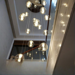 HEIKESZ Crystal Glass Ball Chandelier for High-Altitude Apartment Villa Duplex Rotating Long Staircase Lighting Modern Commercial Shop Restaurant