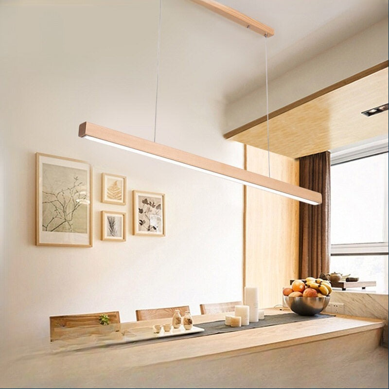 HEIKESZ Log Chandelier Long Japanese Bar Tea Room Solid Wood Warm Lighting for Living Bedroom Office Ceiling Lamp