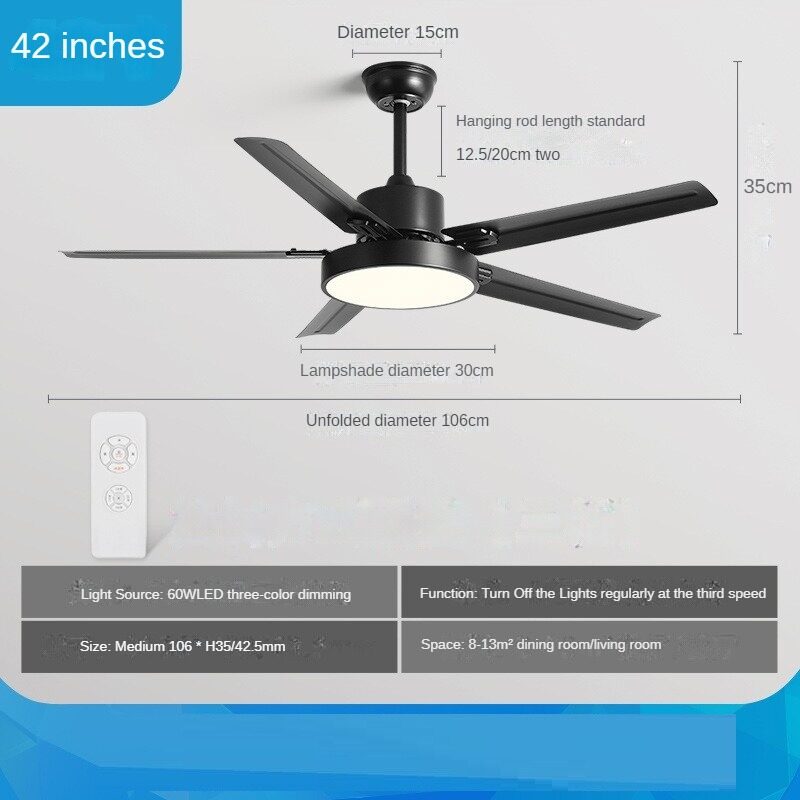 HEIKESZ Large Wind Ceiling Fan Lights 42 52 56 Inch Black Retro Electric Fan Lamp with Remote Control for Home Living Room Bedroom Industrial Commercial Use