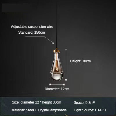 HEIKESZ Modern Luxury Copper Water Drop Chandelier Minimalist Bedroom Bedside Light Creative Living Dining Room Bar Crystal Decoration