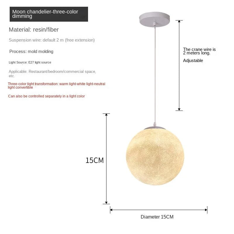Heikesz Moon Light Planet Large Nordic Art Bedroom Ball Dining Room Lamp Creative Bar Spherical Moon Chandelier