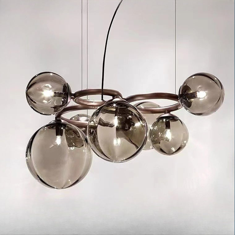 HEIKESZ Nordic Chandelier Lamp in the Living Room Modern Magic Bean Glass Ball Master Bedroom Dining Room Chandelier Smoky Gray Second Bedroom Study New Lamp