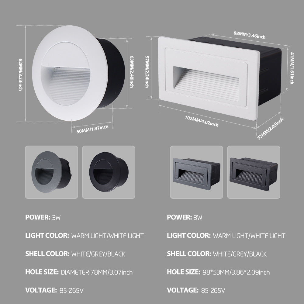Heikesz Waterproof LED Step Light Outdoor Concealed Stair Ladder Footlight Embedded Wall Lamp for Safe Night Lighting
