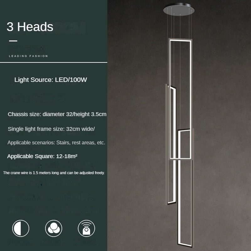 HEIKESZ Stair Chandelier Modern Simple Rotating LED Light Nordic Minimalist Design for Duplex Villa Restaurant Bar Ceiling Pendant