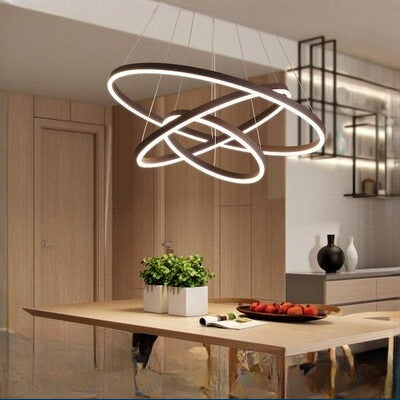 HEIKESZ Modern Ring Ceiling Lamp Creative Nordic LED Chandelier Warm Light for Living Room Bedroom Duplex Lighting