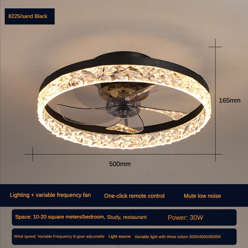 Nordic Modern Ceiling Fan Light Simple Round Frequency Conversion Fan Lamp with LED Lighting for Home Office Bedroom